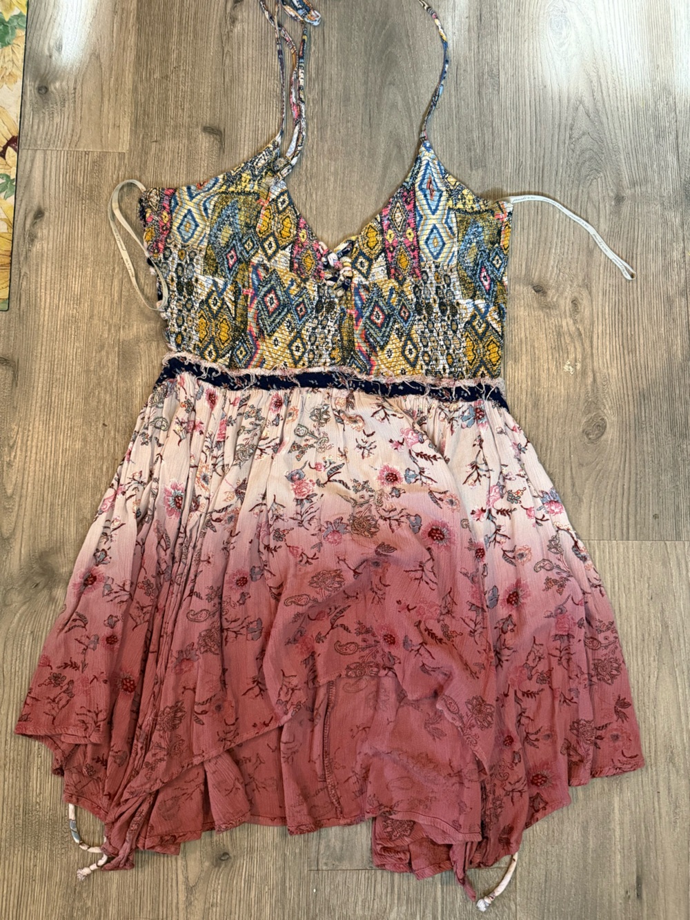 gimmicks by BKE Pink Ombre Floral Smocked Sundress with Multicolor Bodice